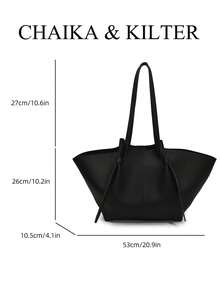 CHAIKA & KILTER 2 件装纯色 PU 皮革单肩包，女士休闲大容量手提包/书包，双提手按扣设计，适合旅行、购物、约会、作为女士礼物，也适合青少年女孩、大学生、初学者和白领，是办公室、学校、工作、商务、通勤、户外、旅行、徒步旅行的理想之选，时尚女士包袋。 - 黑色 - 查看 3
