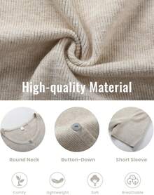 SCUSTY Women's Lightweight Cardigan Short Sleeve Button-Down Summer Cardigan Sweater Fall - Brown - View 9