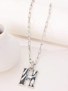 1pc Western Country Style Vintage Textured CCB Multicolor Leopard Print Black & White Plaid 26 Letter Minimalist Pendant Necklace, Sweater Chain
