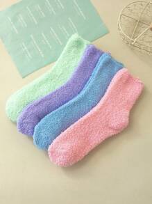 1/4/5 Pairs Coral Fleece Fluffy Warm Socks, Cozy - Multicolor - View 16