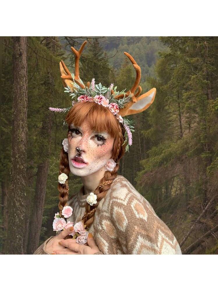 6744 Handmade Antler Headband Brown - Adjustable Reindeer Horns Crown Amazon.com : MOSTORY Handmade Antler Headband Brown  main image 4
