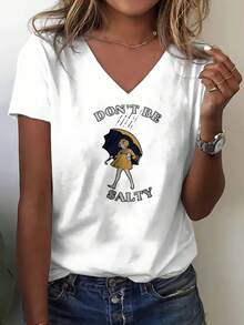 Daily V-Neck T-Shirt With Standard Size DON'T BE SALTY Design Suitable For Daily Life, Going Out, Leisure, And The Best Choice To Give To Friends And Family - White - View 1