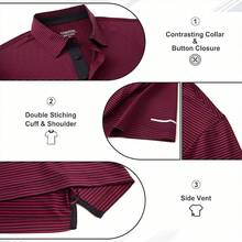 Golf Shirts For Men - Moisture Wicking Short Sleeve Performance Sport Casual Striped Collared Mens Polo Shirt-2025 - Wine Red Stripe - View 3