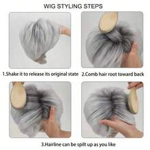 Elegant Pixie Cut Wig With Bangs For Women - Grey Color, 180% Density, Pre-Plucked Brazilian Human Hair, Glueless Layered Style, Versatile Styling & Trimming - 灰 - 查看 5