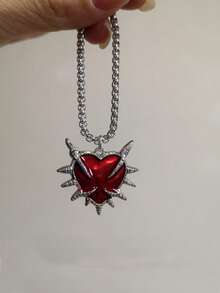1 件朋克摇滚红心荆棘吊坠项链，时尚嘻哈街头风格，适合女性，万圣节 - 混合色 - 查看 4
