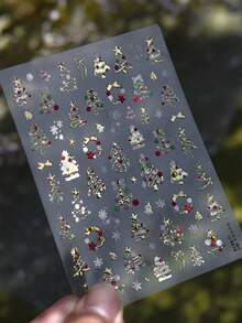 1 pieza Pegatinas de arte de uñas 5D Navidad, pegatinas de arte de uñas 5D con relieve, pegatinas de uñas brillantes doradas con árbol de Navidad, renos, corona y copos de nieve para mujeres y niñas, suministros de manicura DIY para vacaciones de invierno