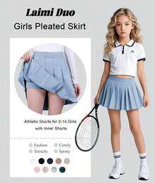 Women Pleated Skirt Tennis Golf Skorts With Lining Shorts Athletic Pleated Skirts For Women - 藍色格子 - 查看 3