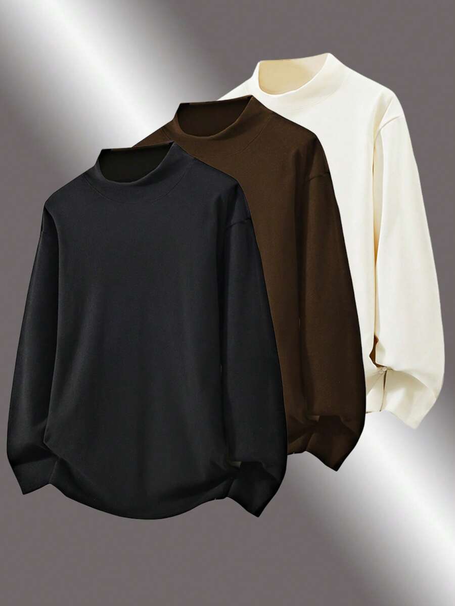 2025 Men's Crew Neck Sweatshirt 3-Piece Set - Loose Street Style Top, Casual Soft Crew Neck Pullover For Autumn - Multicolor - View 1
