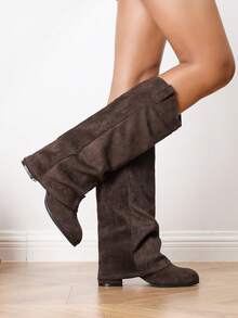 Fall/Winter Women's New Fashion High Heel Chunky Heel Pants Boots, Casual Knee-High Riding Boots - Coffee Brown - View 3