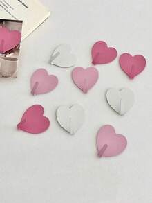 3 Pieces Of Pink Heart Decorative Wall Hooks. No Drilling Required. Perfect For Girls' Room Decoration. Minimalist Style. Can Be Used For Hanging Keychains, Coats, Towels, Hats, Jewelry, Umbrellas, Etc. Suitable For Living Room, Bedroom, Office, Home Decoration - Multicolor - View 10