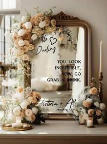 1 Stück individuell gestalteter Spiegel Aufkleber/Dekor, Hochzeits-/Geschenk für Treffen, Geburtstag/Jahrestag, DIY Geschenk, handgemacht, handgeschrieben, Hochzeits-Aufkleber