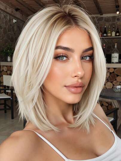 Temperament 12 Inch Medium Split Piano Color Short Straight Hair Synthetic Heat Resistant Fiber Wig Women's Wig Perfect For Holiday Party Everyday Wear