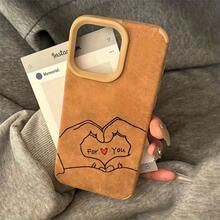 Funda para móvil de piel sintética mate con estampado de corazones, ideal para parejas. Resistente a golpes, gruesa y unisex. Compatible con los modelos 16/16 Pro/16 Plus/16 Pro Max/15/15 Plus/15 Pro/15 Pro/14/14 Plus/14 Pro/14 Pro/13 Pro/13. - Marrón - Ver 4