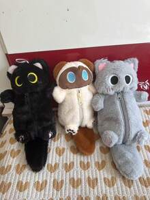 1pc Large Capacity Gray Cat Plush Pencil Case - Soft & Thick Polyester Zipper Pencil Pouch, Adorable Cartoon Design, Ideal For School & Office Supply Storage, Kitty Stationery Bag, Desktop Accessory | Playful Cat Design | Durable Zipper, Cat Accessory