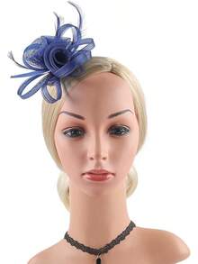 Fascinators Hats Women,Tea Party Fascinator Hair Clip With Feathers Wedding,Derby Hats Headbands - Ha9589-海軍藍 - 查看 2
