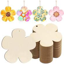 12/24 pièces Décoration florale en bois peinte à la main - Découpes de papier décoratif coloré de printemps avec corde de jute, convient pour accrocher, décoration florale, découpes florales en bois, fleurs