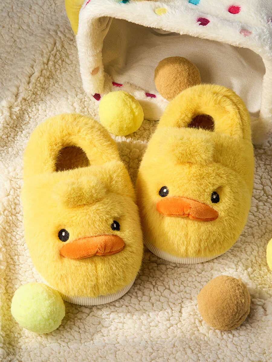 New Cartoon Duck Children's Warm Slippers, Anti-Slip Indoor Infant Plush Slippers, Suitable For Autumn/Winter - Yellow - View 1