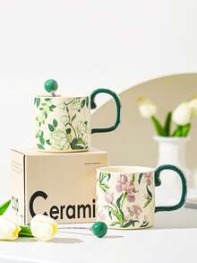 复古轻奢杯子鸢尾花水杯山茶花大容量陶瓷杯陶瓷马克杯礼盒 - 彩色 - 查看 8
