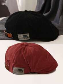 1pc Unisex Japanese Streetwear Brand Patch Logo Beret Hat, Reversible Hip-Hop Bucket Hat, Warm Accessory For Autumn & Winter