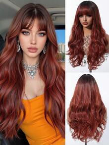 Wigs For Women Daily Cosplay Party Natural Heat Resistant Ombre Red Brown Long Wavy Synthetic Wigs With Bangs Copper Orange Hair Wigs For Women Wig For Daily Party Use For Women Daily Party Cosplay,Vacation Travel Family Party Everyday Wear,Gifts For Girlfriends,Beauty Christmas Gifts - 漸層紅色 - 查看 2