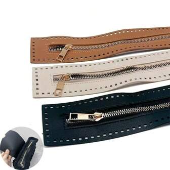 1pc/2pcs Leather Zipper Braided Bag Zipper Tape, 27cm Long Double-Sided Leather Zipper