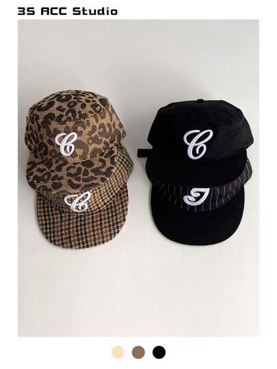 优雅英伦风复古格纹平顶帽，豹纹平檐高端刺绣棒球帽，网红同款，秋冬文艺范儿十足，时尚软顶鸭舌帽，大头很讨喜