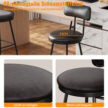 Rosahqnda Lot de 2 tabourets de bar, chaises de cuisine, assise rembourrée, revêtement , style classique et moderne du milieu du siècle, hauteur 65 cm, pour cuisine, salle à manger, bar, noir - Noir-2 pièces - Voir 12