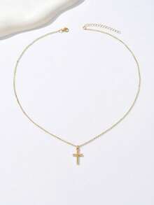 1 件优雅时尚十字架吊坠项链，适合女性日常佩戴 - 金色 - 查看 4