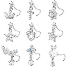 9 PCS Dangle Nose Rings - L Shaped For Women, 20G Stainless Steel Nose Rings Studs With CZ Cross, Crown, Flower, Heart Dangling Piercing Jewelry - Multicolor - View 14