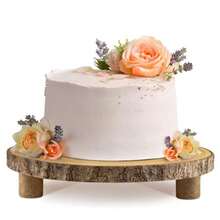 PRustic Wood Cake Stand 1113 Inch Elegant Wood Slice With Legs For Weddings Birthdays And Special Events Log Color 8005
