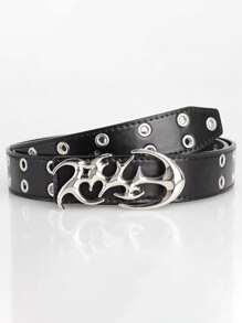 New Y2K Hollow Out PU Leather Punk Style Men's Belt - Gift Or Personal Style Accessory, Casual Retro Luxury Asymmetric Alloy Buckle Unisex Belt, Versatile Autumn/Winter Item, Suitable For Teenagers, Young Men, Casual, Outdoor, Sports, Vacation, Graduation Gift, Birthday Gift, Daily Wear - Black - View 3