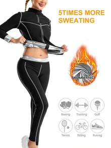 Women's Sauna Suit, Women's Sports & Fitness Sweat Suit, Women's Sweat Shirt, European And American Women's Sweat Shirt, Sports Sauna Sweat Shirt, Fitness Yoga Sweat Shirt, Long Sleeve Sweat Shirt, Sweat Pants - Black - View 3