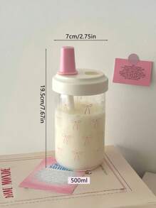 1pc Pink Bow Water Bottle, Minimalist School Water Bottle, Large Capacity Straw Plastic Cup Student Cup, Water Bottle, Cup, Possible, Water, Airport, Cup, School Airport, School Airport