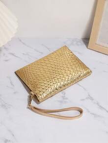 1 chiếc ví cầm tay tối giản bằng da PU dập vân cá sấu màu vàng, có dây đeo vai bằng kim loại và ngăn đựng tiền xu, phù hợp cho nữ/bé gái, thích hợp cho các dịp buổi tối, tiệc tùng, mua sắm, đi làm, du lịch, đám cưới, tiệc chiêu đãi và các dịp khác. - Vàng - Xem 4