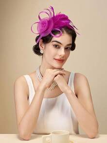 Fascinators Hats Women,Tea Party Fascinator Hair Clip With Feathers Wedding,Derby Hats Headbands - Ha9462-玫瑰紅 - 查看 7