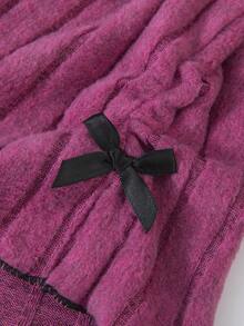 2 piezas Conjunto de sudadera y pantalones de unicolor acanalado informal para niñas, diseño lindo con lazo, suave y dulce, para otoño/invierno