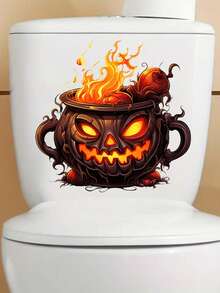 1 Piece Halloween Toilet Sticker, Spooky Skeleton Octopus And Scary Pumpkin Design, Creepy Bathroom Decor, Halloween Bathroom, Seasonal Decor, Cartoon Horror Theme, Easy To Apply, Halloween Decoration, Playful Horror