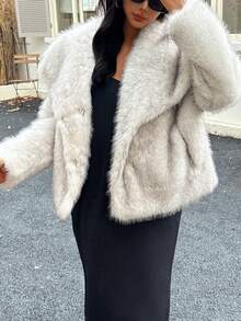 Seelio 秋冬新款厚人造毛领人造毛内衬中长款时尚皮草大衣