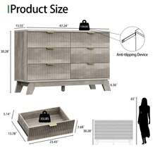 Fluted 6 Drawers Dresser, 47" Wide Modern Chest Of Drawers With Wood Legs, Dresser TV Stand, Wood Drawer Organizer For Bedroom, Living Room, Hallway - 灰色 - 查看 5