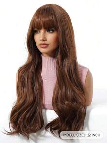 Long Wavy Ombre Brown Mix Blonde Highlight Wigs For Women Synthetic Hair Heat Resistant Ombre Wig For Daily Party Cosplay Use-22Inches - 棕色 - 查看 5