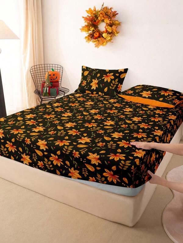 1pc Halloween Cute Ghost Pumpkin Digital Print Bed Sheet, Bedding, Fitted Sheet, Mattress Cover, Soft And Comfortable Bedding For Bedroom Mattress Protector Fitted Bed Sheet Only, Machine Washable,Halloween Gift