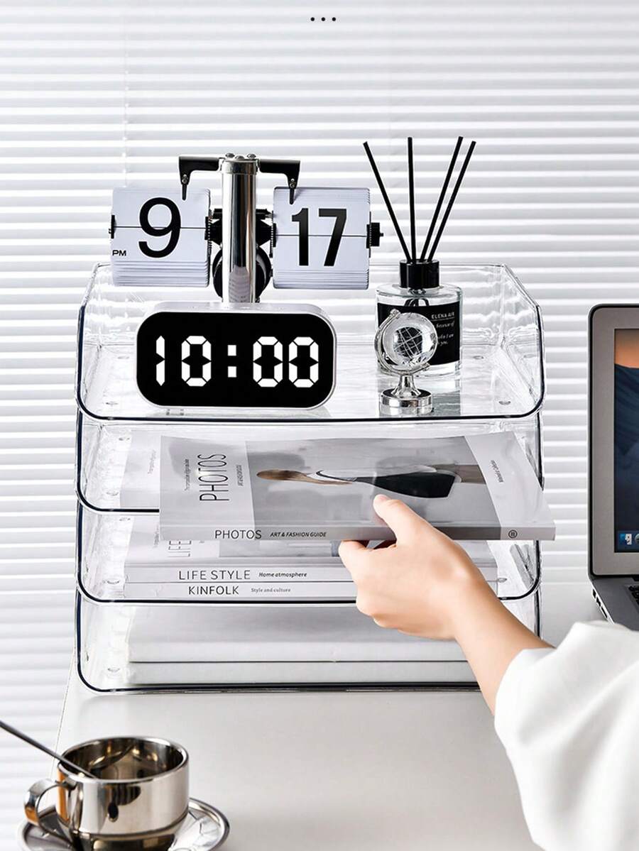 1 pieza Organizador de escritorio, caja de almacenamiento de doble capa para suministros de escritorio, soporte de archivos para oficina y estudiantes