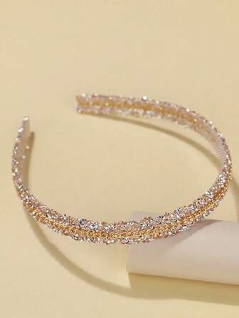 1pc Sparkling Gold Headpiece, Chain Headband, Sweet & Versatile For Going Out, Birthday, Bangs Styling, Elegant Rhinestone Hair Accessory, Suitable For Birthday Party, Fall Fashion ,Hair Hoop Hairband For Women