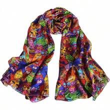 100% Mulberry Silk Scarf For Women Lightweight Long Scarves Beach Wraps Cover Up -Travel Photography Scarfhalloween - 藍紅貓 - 查看 1