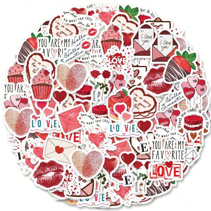 46pcs (23*2) Romantic Expression Self-Adhesive Stickers, Simple Style Yet Elegant Decorative Stickers. Suitable For Couples To Decorate Photo Albums, Diaries, Cups, Laptops And Phones To Express Their Love Scrapbook Supplies Funny Stickers Laptop Stickers Kindle Phone Stickers - Multicolor - View 1