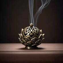 1 件创意空心莲花合金香炉，家用室内香炉 - 銅色 - 查看 5