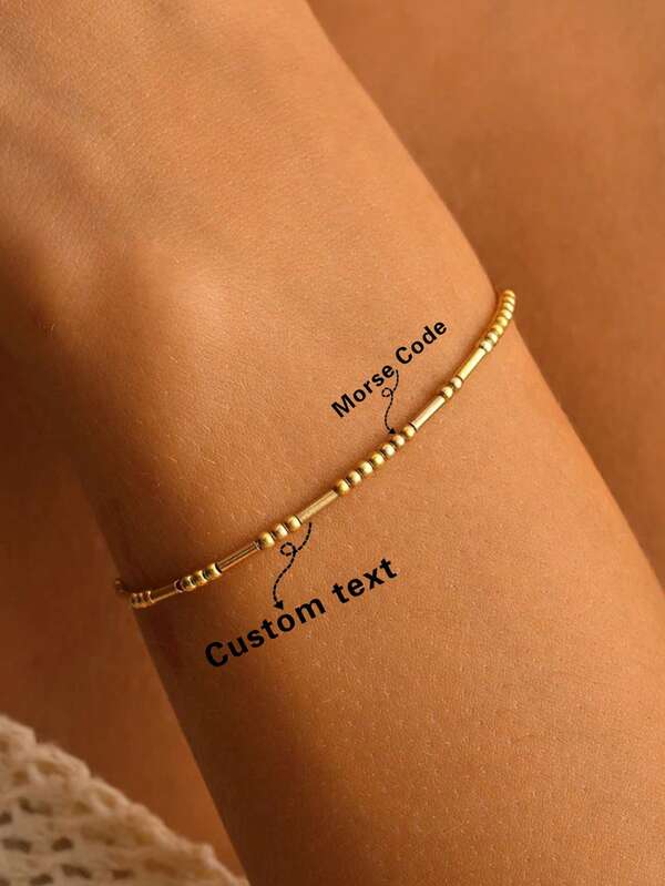 1 pieza Pulsera personalizada con código morse, pulsera de cadena de cuentas ajustable de acero inoxidable para mujeres y hombres, joyería personalizada, regalo para parejas, cumpleaños del novio, oro/plata, moda, vintage, unisex, minimalista, casual, elegante, personalizado, regalo único ideal para ella, amiga, aniversario, Día de San Valentín, Día de la Madre, cumpleaños, graduación, Día del Padre, boda, uso diario, fiesta