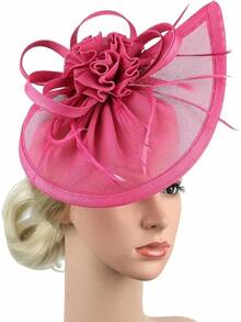 Ibeauti Fascinator Hats With Screentouch Lace Gloves Set Women Tea Party Cocktail Wedding Derby Headwear Short Gloves - 05 亮粉色 - 查看 5