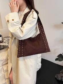 Women's Shoulder Bag, Women's Tote Bag, Large Capacity, Fashion, Elegant, Minimalist, Personalized Metal Crescent Moon Bag, Suitable For Women, Girls, College Students