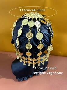 1件裝雙層式頭飾，金色硬幣流蘇百搭飾品，適合肚皮舞、中東風、阿拉伯風、新娘造型 - 均碼 - 查看 8